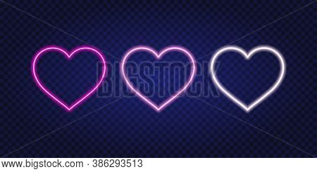 Neon Hearts. Neon Sign Of Hearts On Dark Transparent Background. Vector Illustration