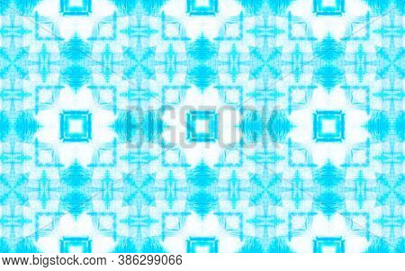 Seamless Ethnic Tie-dye. Artistic Grunge Kaleidoscope. Blue Islamic Moroccan Ornament. Ornamental Et