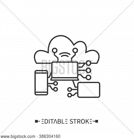 Internet Of Things Line Icon. Outline Drawing. Digital Smart Technologies Concept. Main Computer Con