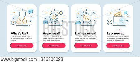 Set Of Business Icons, Such As Call Center, Cooking Cutlery, Loyalty Award Symbols. Mobile Screen Mo