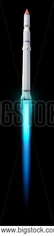 Flying Multistage Space Rocket With Fire Trail
