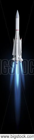 Flying Multistage Space Rocket With Fire Trail