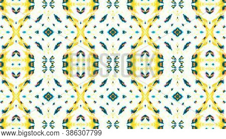 Aztec Pattern Drawn By Hand. Handmade Geometric Illustration. Yellow, Blue And Black Ethnic Ornament