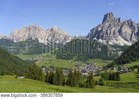 Mountain Landscape At Summer Along The Road To Campolongo Pass, Dolomites, Bolzano Province, Trentin