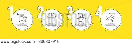 Approved Agreement, Breathable Mattress And 24h Service Line Icons Set. Timeline Process Infograph. 