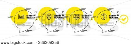 Bar Diagram, Medical Mask And Stay Home Line Icons Set. Timeline Infograph Speech Bubbles. Question 