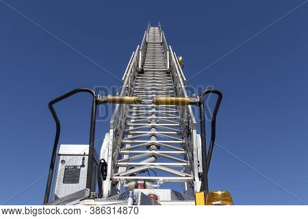 Indianapolis - Circa September 2020: E-one Aerial Ladder For Use On A Fire Engine Or Fire Truck. E-o