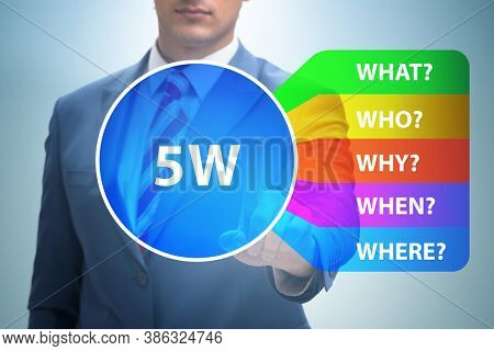 Five whys concept with businessman pressing virtual button