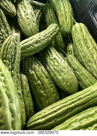 Organic Bitter Melon Or Bitter Gourd Unique Vegetable Fruit.