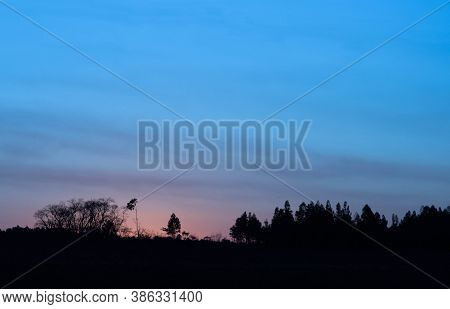 Late Afternoon. Dusk In Farm Areas. Pampa Biome In Southern Brazil. Rural Landscape. Interior Of The