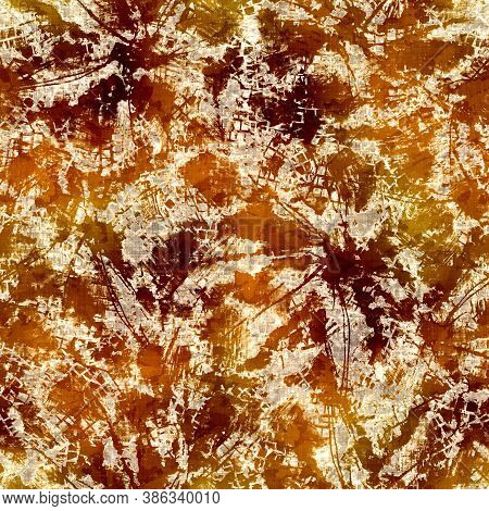 Seamless Modern Sepia Brown Flower Blockprint Print. Grunge Watercolor Texture Floral Background. Wo