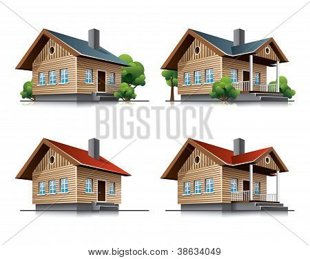 Sommerhus hus tegneserie ikoner
