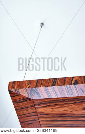 Wooden Ceiling Panels. Rosewood Fineline Veneer Ceiling Panels In The Modern Office