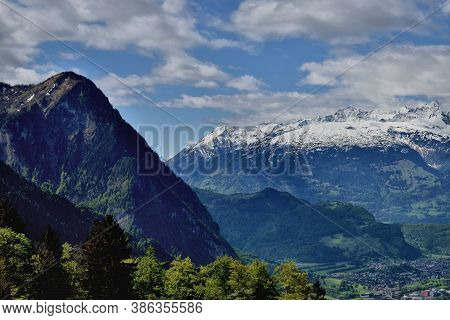 View Over The Rhine Valley In Switzerland Seen From Triesenberg In Liechtenstein 4.5.2020