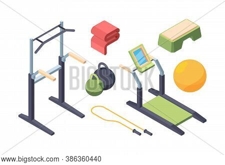 Fitness Exercise Equipment Isometric Set. Swedish Wall With Crossbar Handles Chinups Modern Treadmil