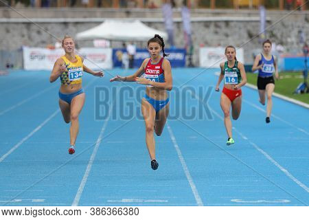 Istanbul, Turkey - September 13, 2020: Athletes Running 100 Metres During Balkan U20 Athletics Champ
