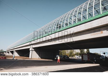 Otopeni, Romania - September 21, 2020: Details From The Newly Built Train Station At The Henri Coand