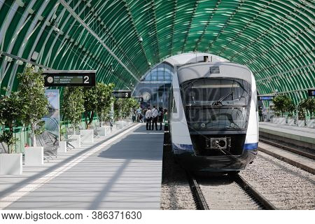 Otopeni, Romania - September 21, 2020: Details From The Newly Built Train Station At The Henri Coand