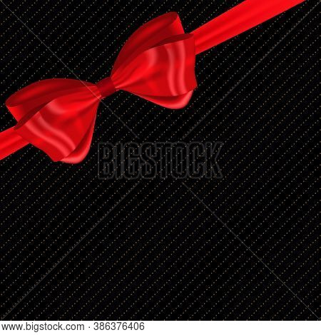 Beautiful Background With Silk Red Bow And Ribbon. Can Be Used For Gift Box Cover.vector Illustratio