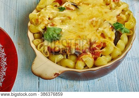 Timballo Polizzano, Sicilian Cuisine, Traditional Assorted Italy Dishes, Top View.