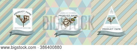 Three Colored Labels With Illustration Of Freesia Stock Illustration
