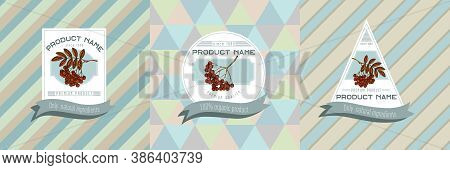 Three Colored Labels With Illustration Of Rowan Stock Illustration