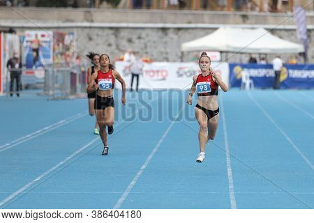Istanbul, Turkey - September 13, 2020: Athletes Running 100 Metres During Balkan U20 Athletics Champ