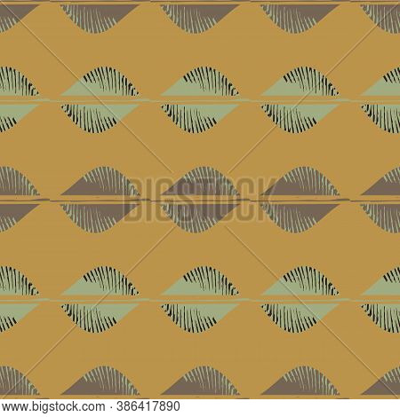 Mono Print Style Tribal Foliage Seamless Vector Pattern Background. Simple Lino Cut Effect Horiontal