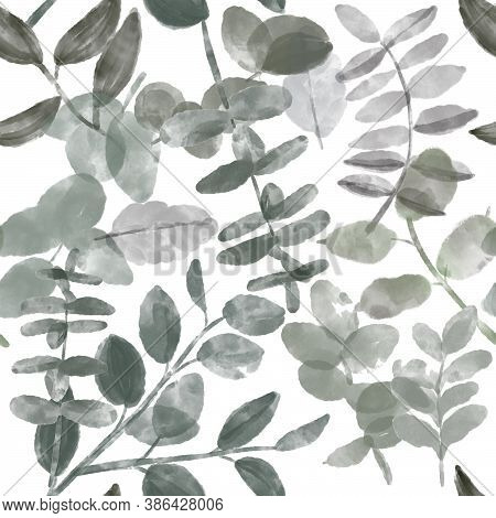 Seamless Pattern Of Watercolor Leaves. Design For Fabric, Paper.