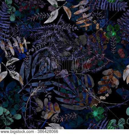 Seamless Pattern Of Watercolor Flowers. Design For Fabric, Paper. Illustration Of Flower Fields.autu