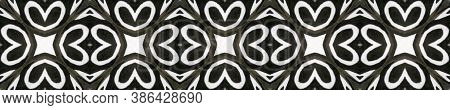Tibetan Fabric. Seamless Tie Dye Ornament. Ikat Japanese Design. Abstract Batik Design. Black And Wh