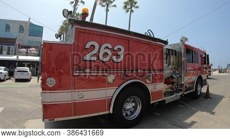 Los Angeles, Santa Monica, California, United States Of America - August 21, 2018: American Fire Tru