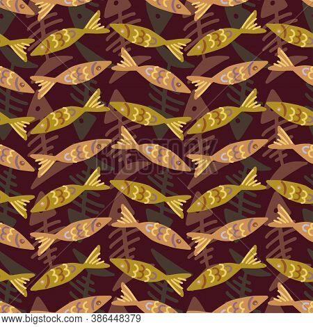 Seamless Vector Pattern Of Colourful Lined Ornament Decorative Cartoon Fish