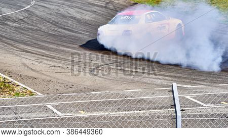 Russia Ryazan International Track Atron September 2020. A Sports Car In A Controlled Skid On The Tra