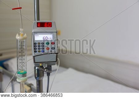 Saline Infusion Pump. Infusion Pump And Syringe Pump. Infusion Pump In The Hospital.