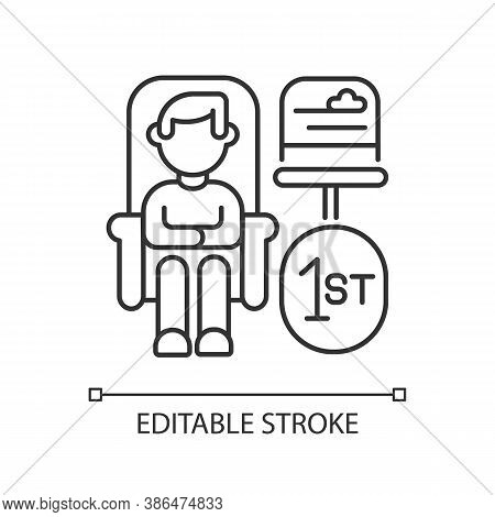 First Class Travel Linear Icon. Luxury Railway Tourism, Premium Service Thin Line Customizable Illus