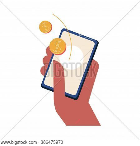 Human Hand With Smartphome Ordering And Paying Online