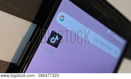 Tiktok Application Icon On Lg Nexus 5x Screen Close-up. Tiktok Social Network Icon. Israel, Septembe