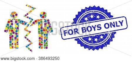 Bright Colored Collage Businessmen Divorce, And For Boys Only Dirty Rosette Seal. Blue Seal Contains