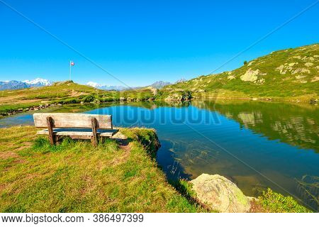 Lake At The Top Of Great Aletsch Glacier, The Largest Glacier In The Alps And Unesco Heritage From M