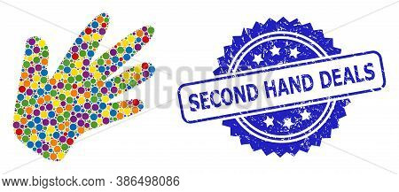 Colored Mosaic Hand, And Second Hand Deals Dirty Rosette Seal Print. Blue Seal Includes Second Hand 