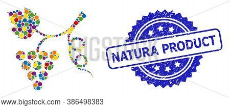 Colorful Mosaic Grape Plant, And Natura Product Rubber Rosette Seal Imitation. Blue Seal Contains Na