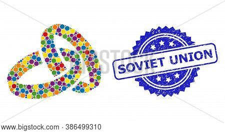 Bright Colored Mosaic Wedding Rings, And Soviet Union Corroded Rosette Seal Print. Blue Seal Include