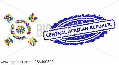 Colorful Collage Central Link, And Central African Republic Rubber Rosette Seal. Blue Seal Has Centr