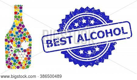 Colored Collage Wine Bottle, And Best Alcohol Corroded Rosette Stamp Seal. Blue Seal Has Best Alcoho