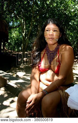 Porto Seguro, Bahia / Brazil - February 21, 2008: Indians Of The Pataxo Ethine In The Village Jaquei