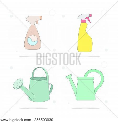 Watering Can, Sprayer, Spray Gun Vector Flat Illustration On White Background