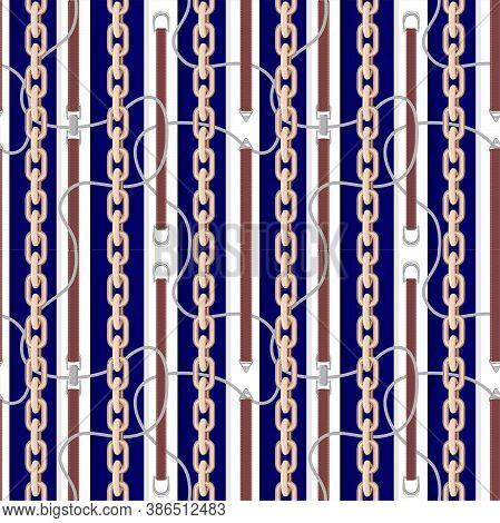 Seamless Pattern With Golden Chains, Belts And Braid For Fabric Design. Fabric Design Seamless Backg