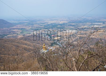 A Bird's Eye View From The Top Of The Moon Crescent Mountain And Overlooking Khao Wong Prachan Templ