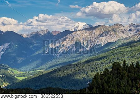 Ofenpass, Fuorn Pass At Tschierv In Val Mustair Valley Of Canton Grisons, Graubunden, Switzerland.